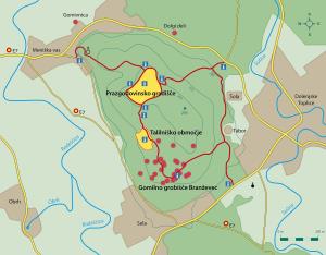 Cvinger 0Zemljevid Cvingerja in okolice z vrisanim potekom arheološke poti1